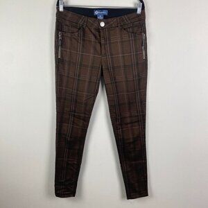 Democracy Pants Size 10 Brown Ab Solution Twill Side Zip Plaid Skinny Leg